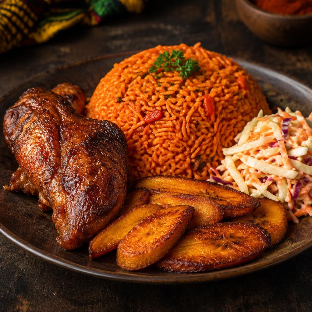 Jollof with turkey (coleslaw & plantain)